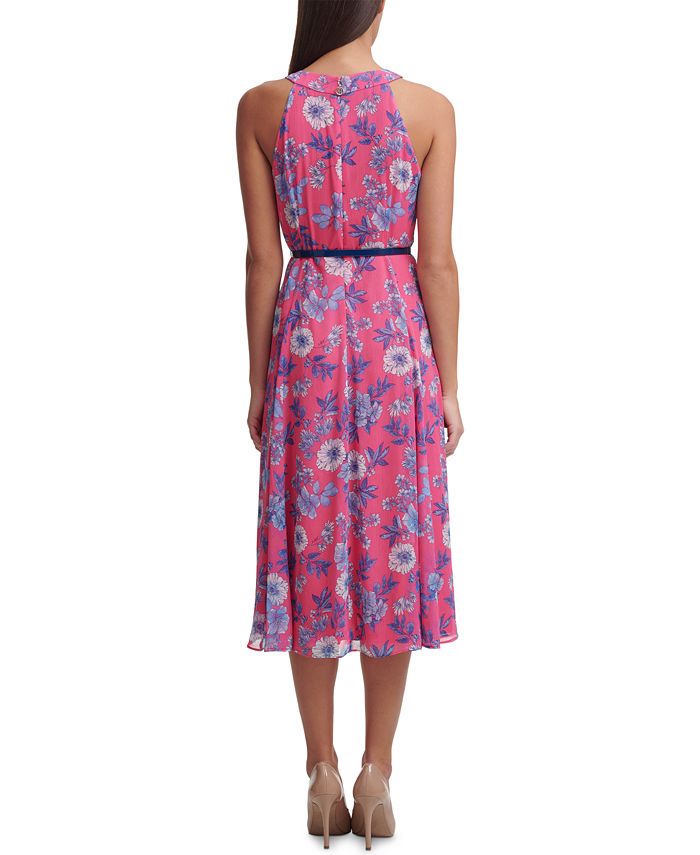 Vestido midi com cinto e estampa floral de chiffon Tommy Hilfiger feminino, rosa, tamanho 2