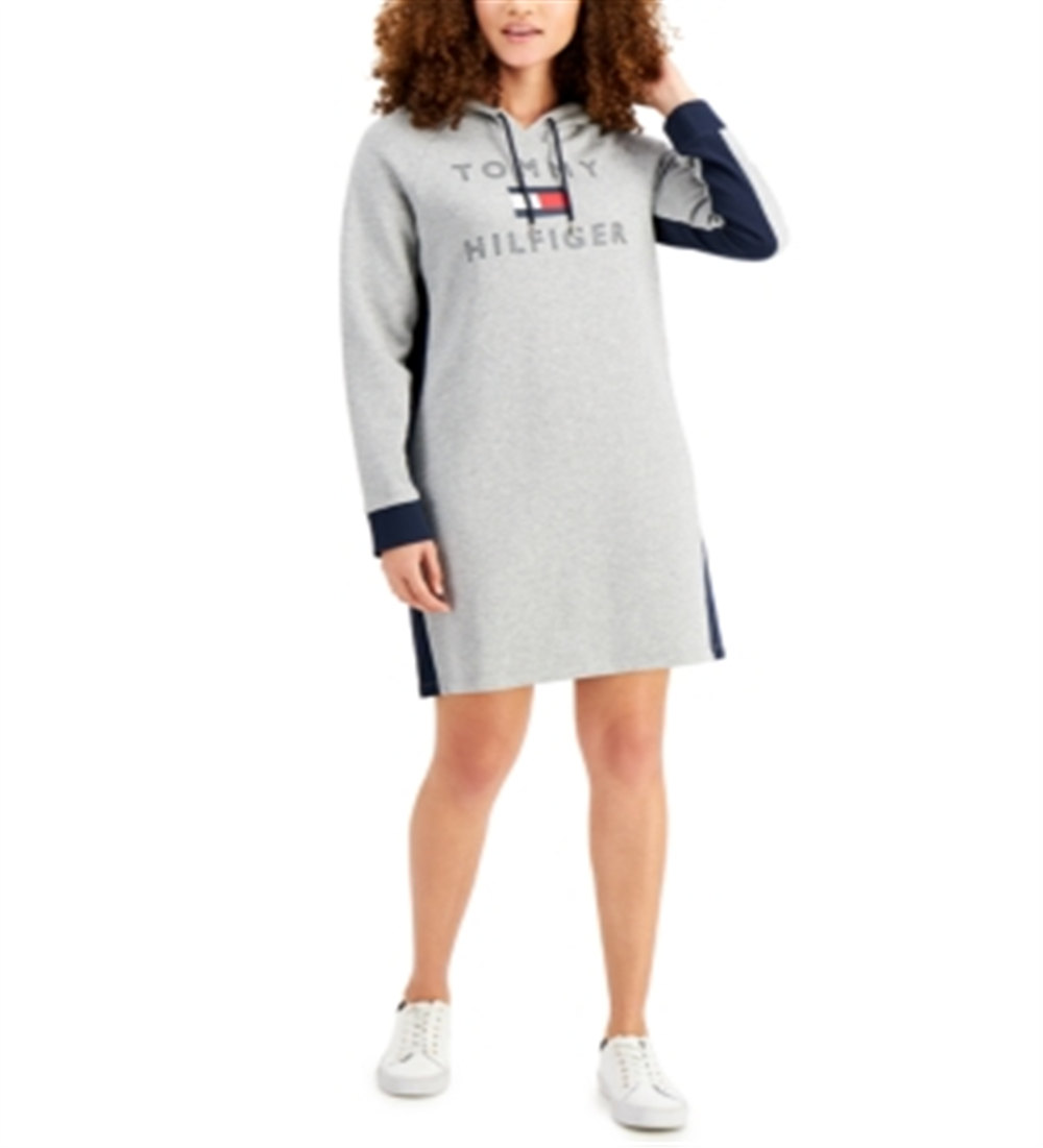 Vestido com capuz e logotipo Tommy Hilfiger feminino cinza tamanho XX-G