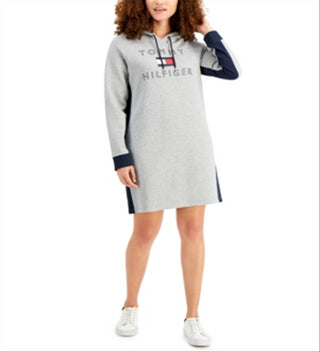 Vestido com capuz e logotipo Tommy Hilfiger feminino cinza tamanho XX-G