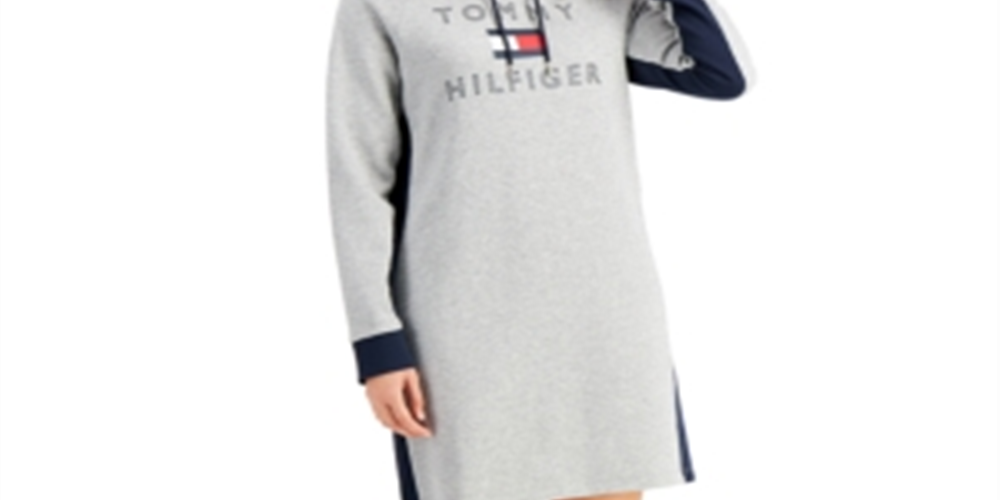 Vestido com capuz e logotipo Tommy Hilfiger feminino cinza tamanho XX-G
