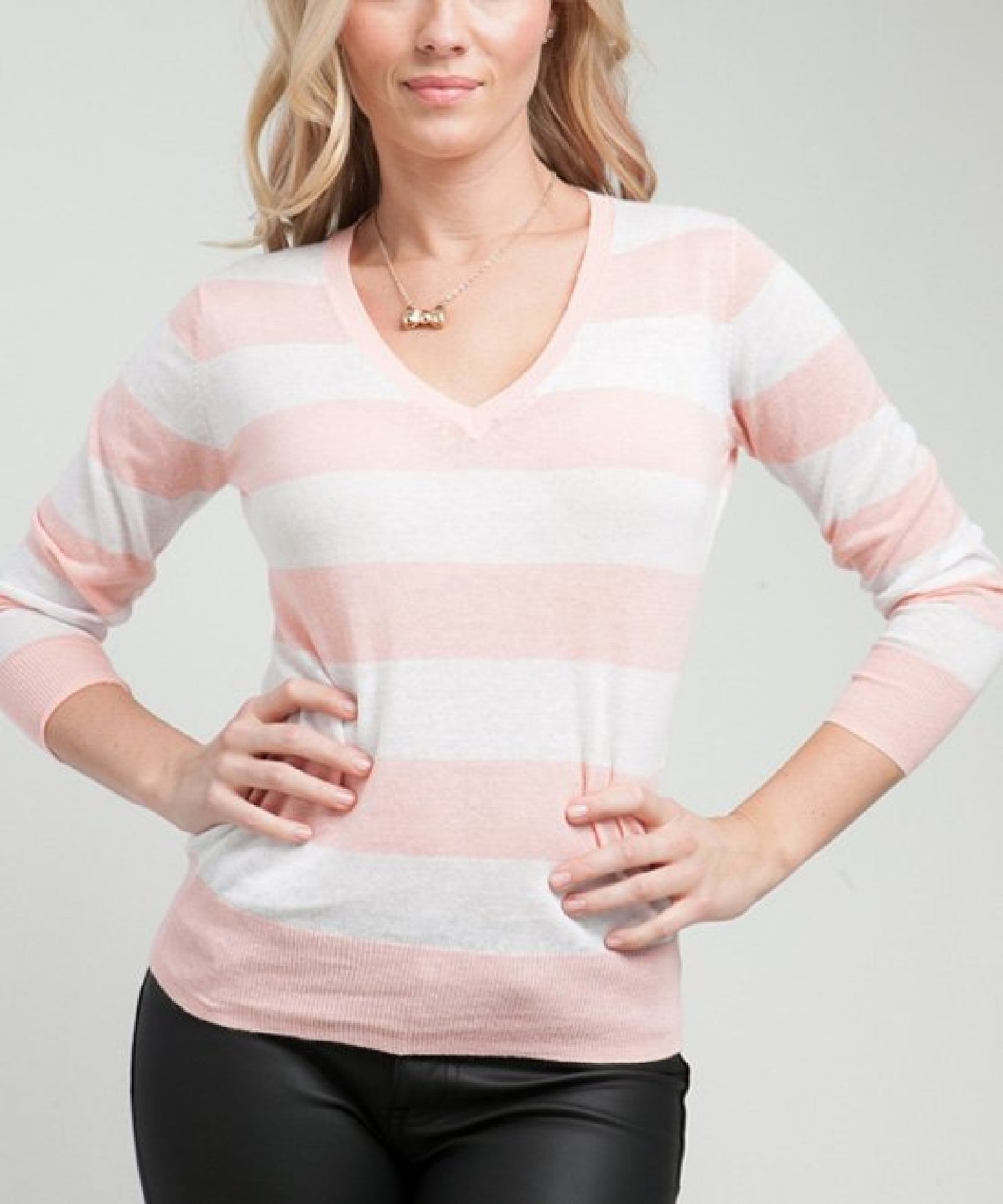 Suéter listrado de rugby de algodão feminino Tommy Hilfiger, rosa, tamanho grande
