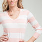 Suéter listrado de rugby de algodão feminino Tommy Hilfiger, rosa, tamanho grande