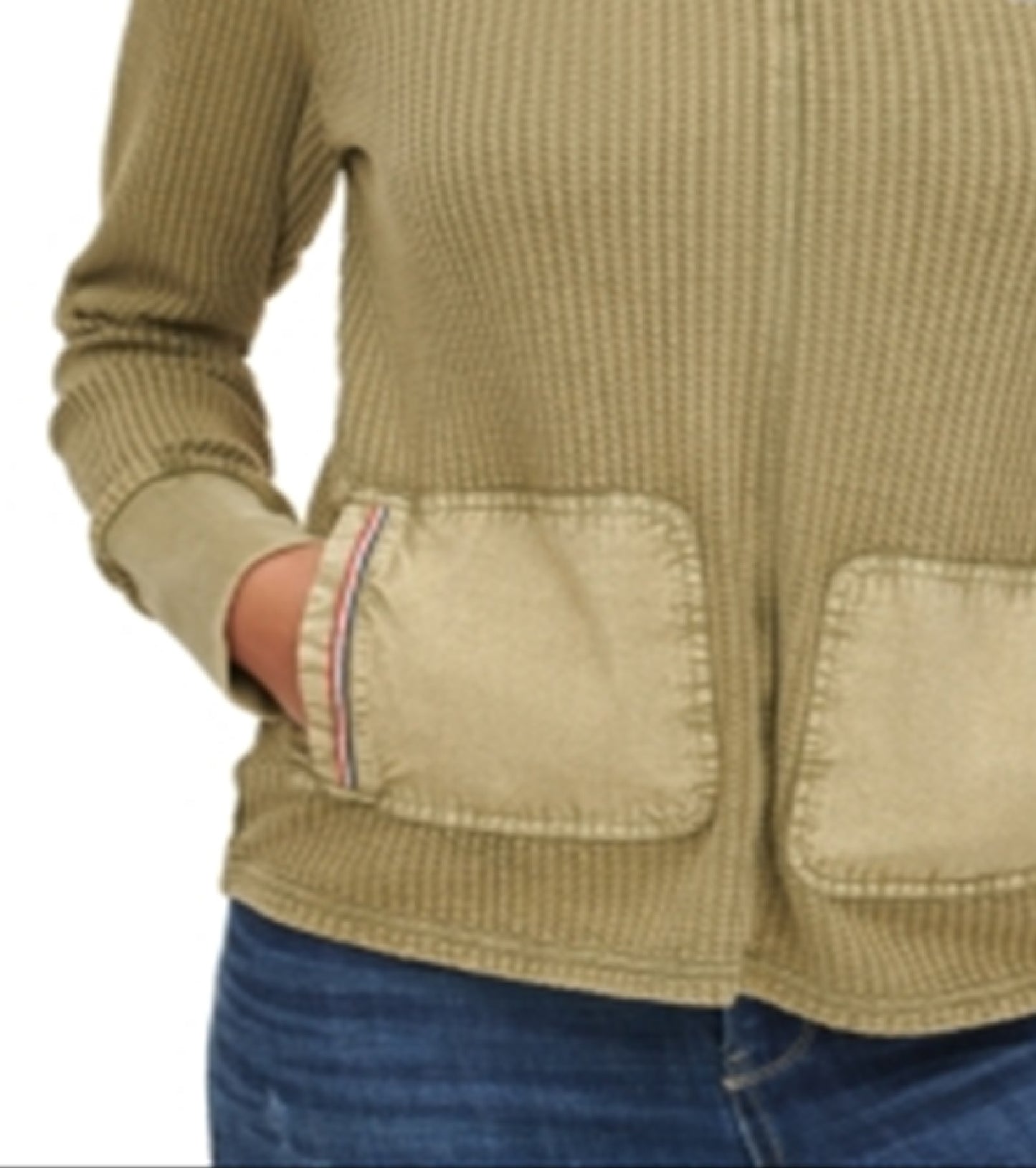 Tommy Jeans Moletom com capuz feminino Waffle Mix Media Verde Tamanho Grande
