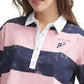 Camisa polo feminina Tommy Jeans de algodão com manga comprida e estampada, rosa, tamanho grande