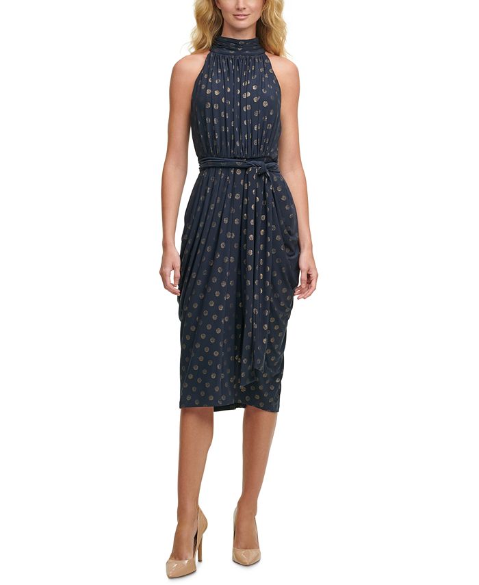 Vestido Tommy Hilfiger Feminino com Glitter Dot e Gola Alta Azul Tamanho 4