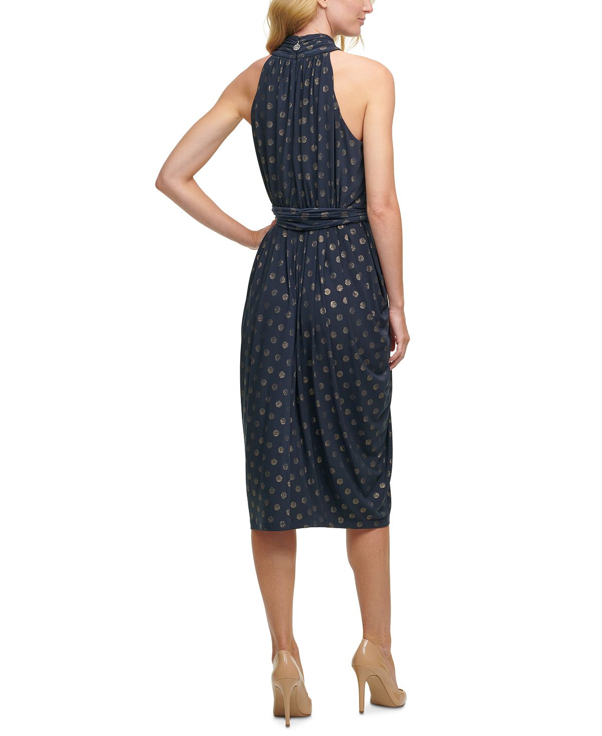 Vestido Tommy Hilfiger Feminino com Glitter Dot e Gola Alta Azul Tamanho 4