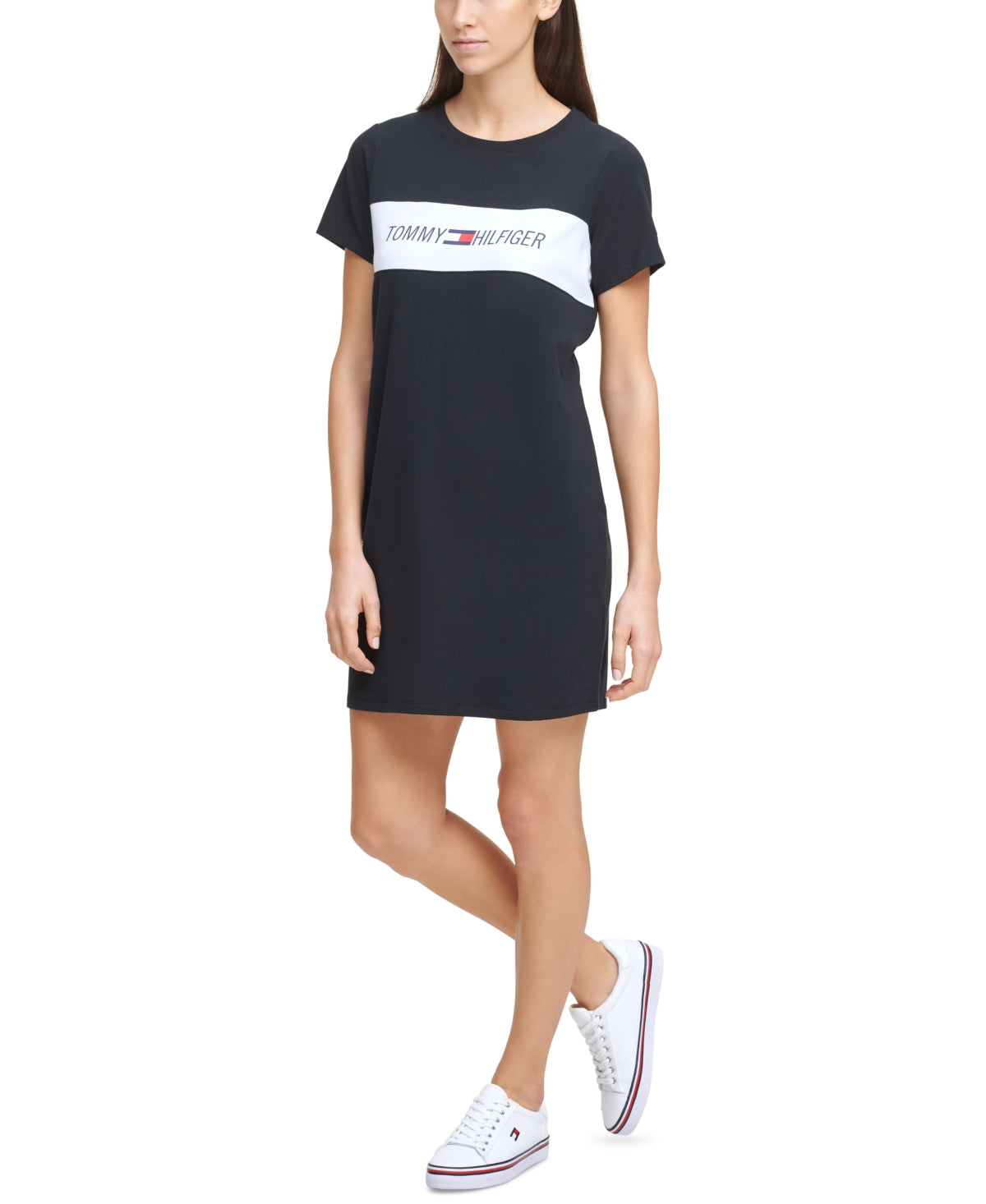 Vestido camiseta estampado feminino Tommy Hilfiger preto tamanho médio