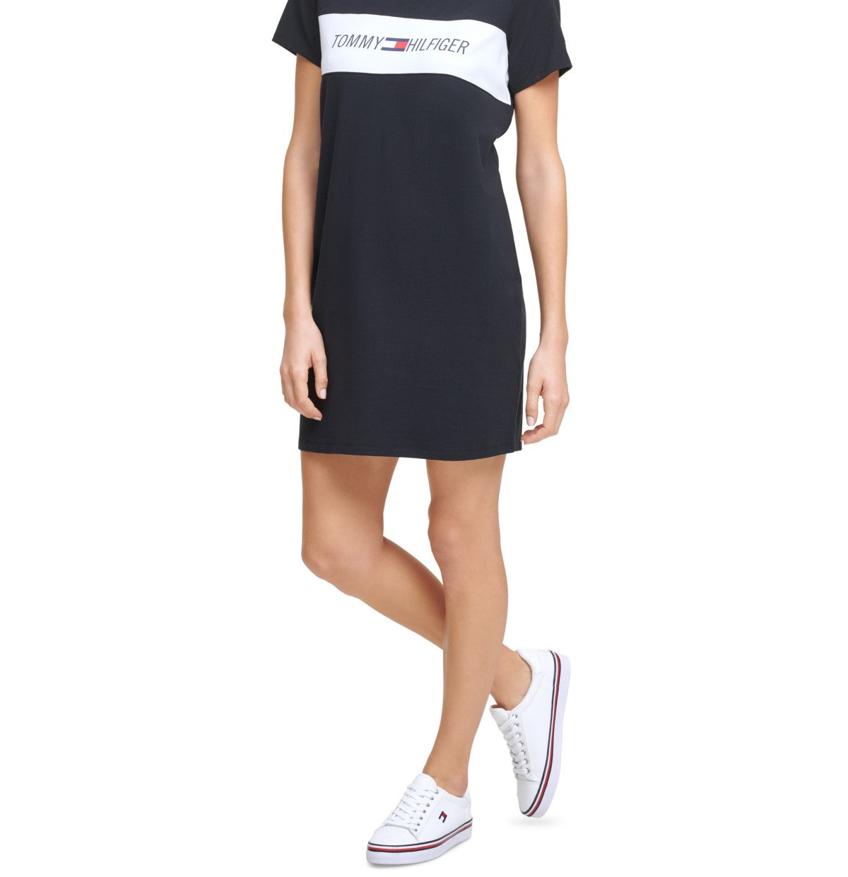Vestido camiseta estampado feminino Tommy Hilfiger preto tamanho médio