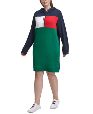 Vestido com capuz Tommy Hilfiger Plus Colorblocked feminino - Verde, tamanho 2X