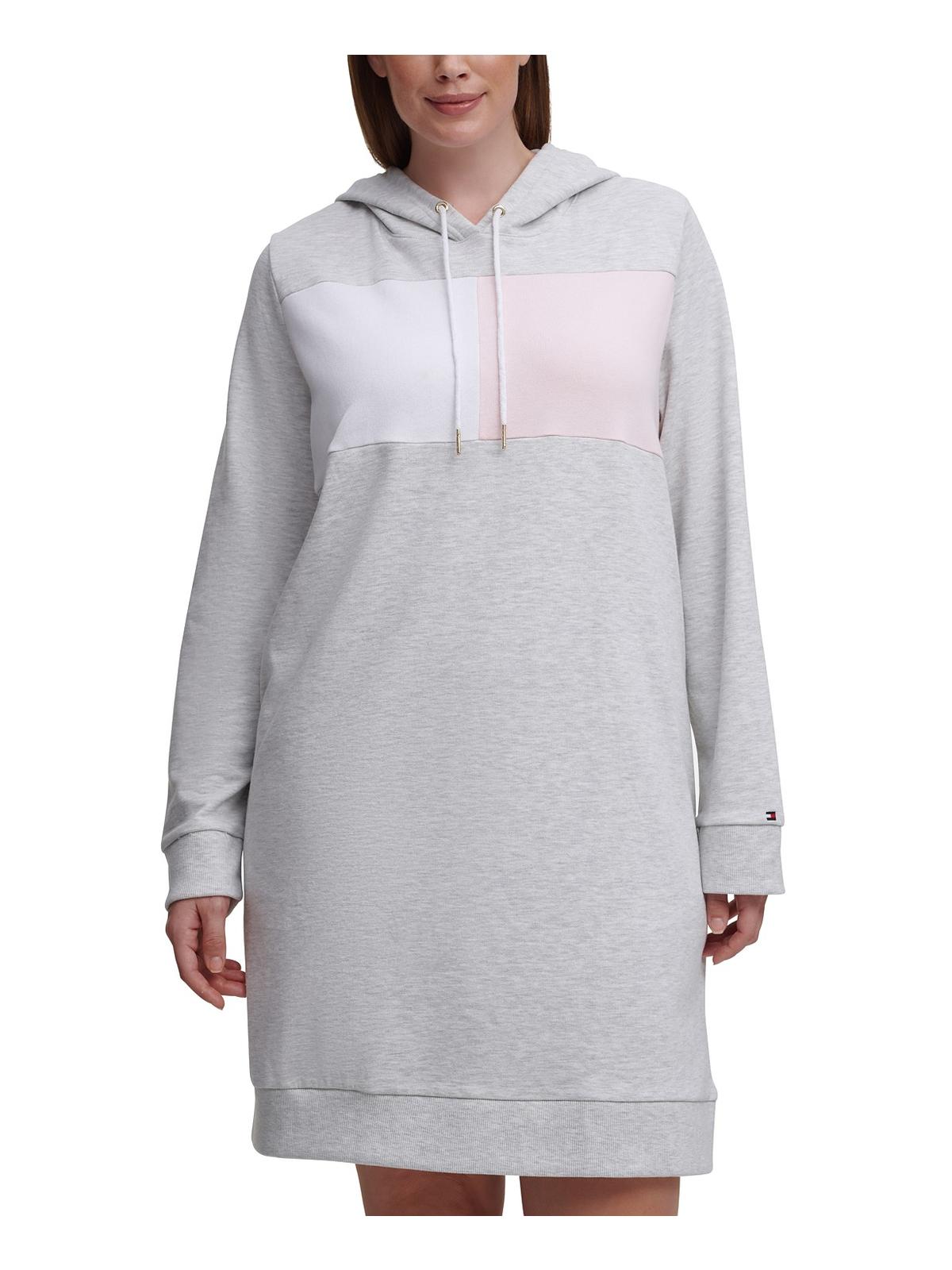 Vestido com capuz Tommy Hilfiger feminino com blocos de cores cinza, tamanho 0X