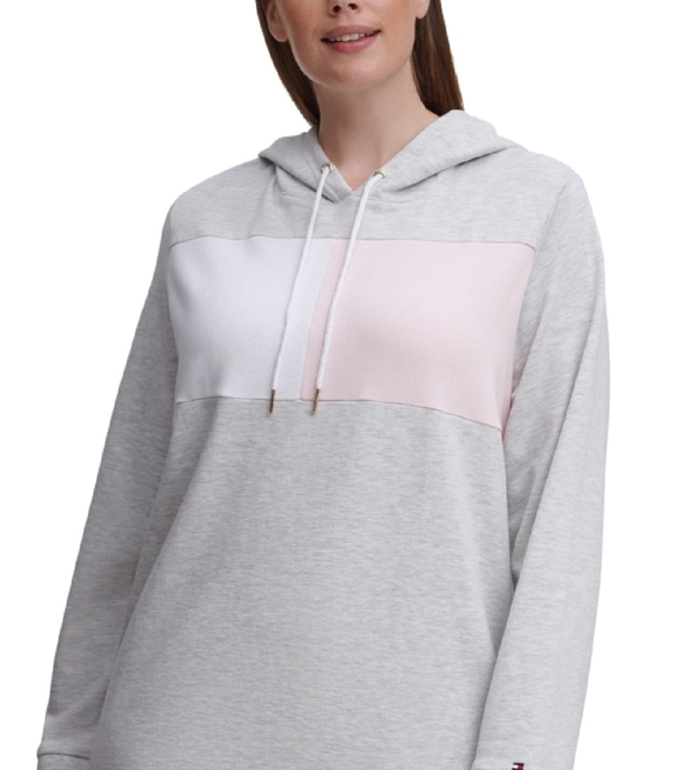 Vestido com capuz Tommy Hilfiger feminino com blocos de cores cinza, tamanho 0X