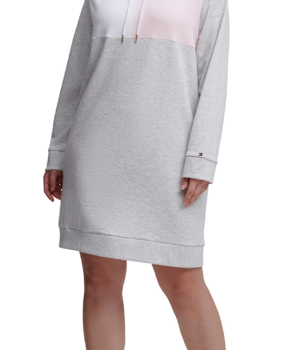Vestido com capuz Tommy Hilfiger feminino com blocos de cores cinza, tamanho 1X