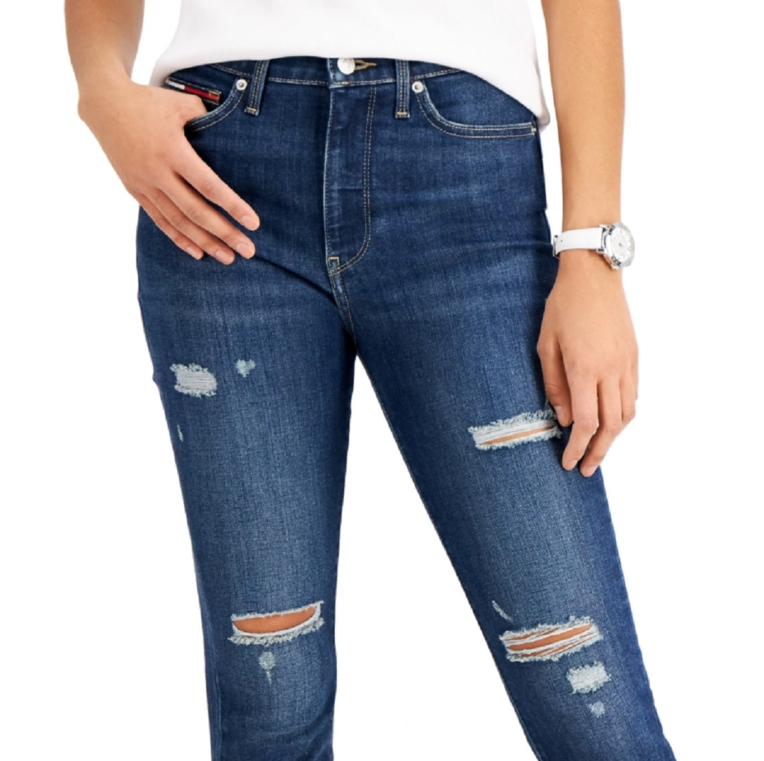 Calça jeans skinny rasgada feminina Tommy Jeans azul tamanho 27