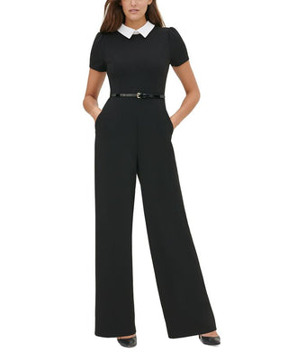 Tommy Hilfiger Women's Collared Belted Jumpsuit Black Size 12
