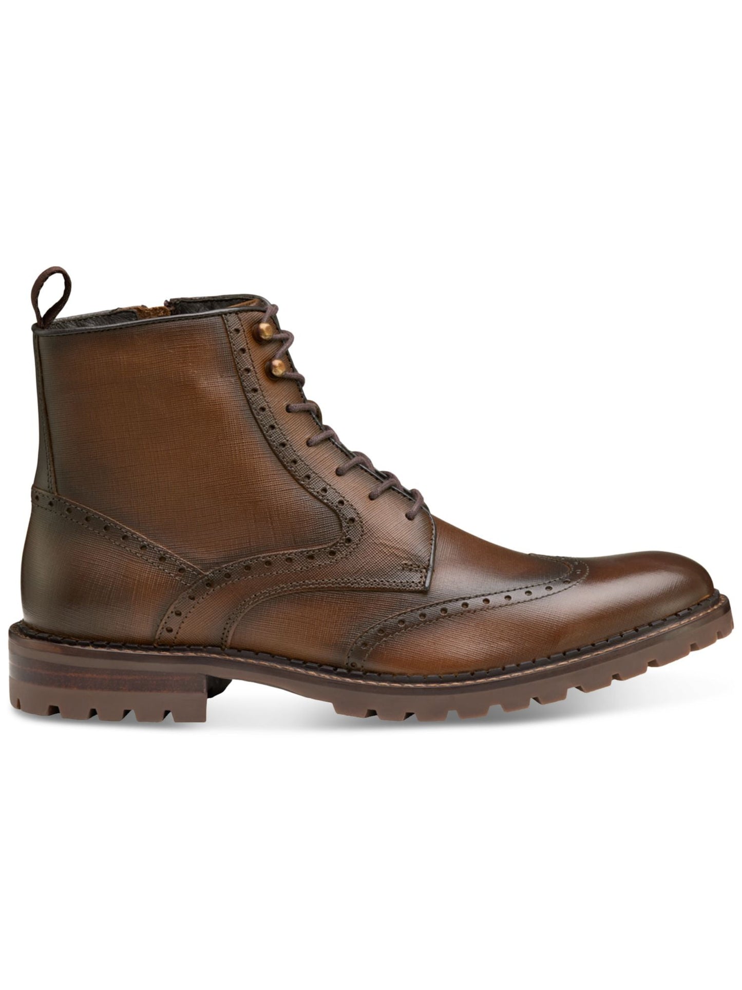 Bota Garrison Wingtip com zíper lateral masculina Johnston &amp; Murphy, marrom, tamanho 11,5 M
