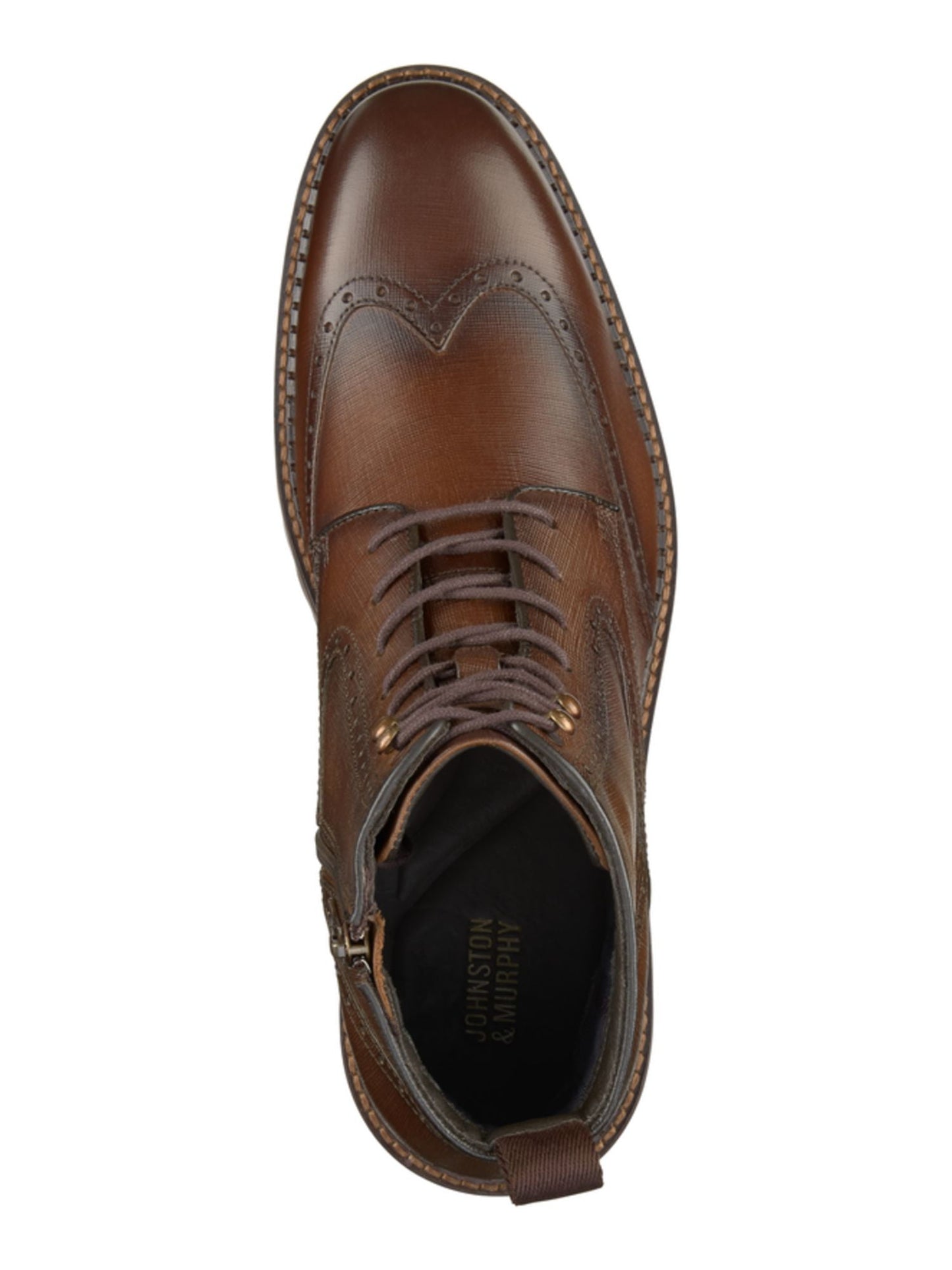 Bota Garrison Wingtip com zíper lateral masculina Johnston &amp; Murphy, marrom, tamanho 11,5 M