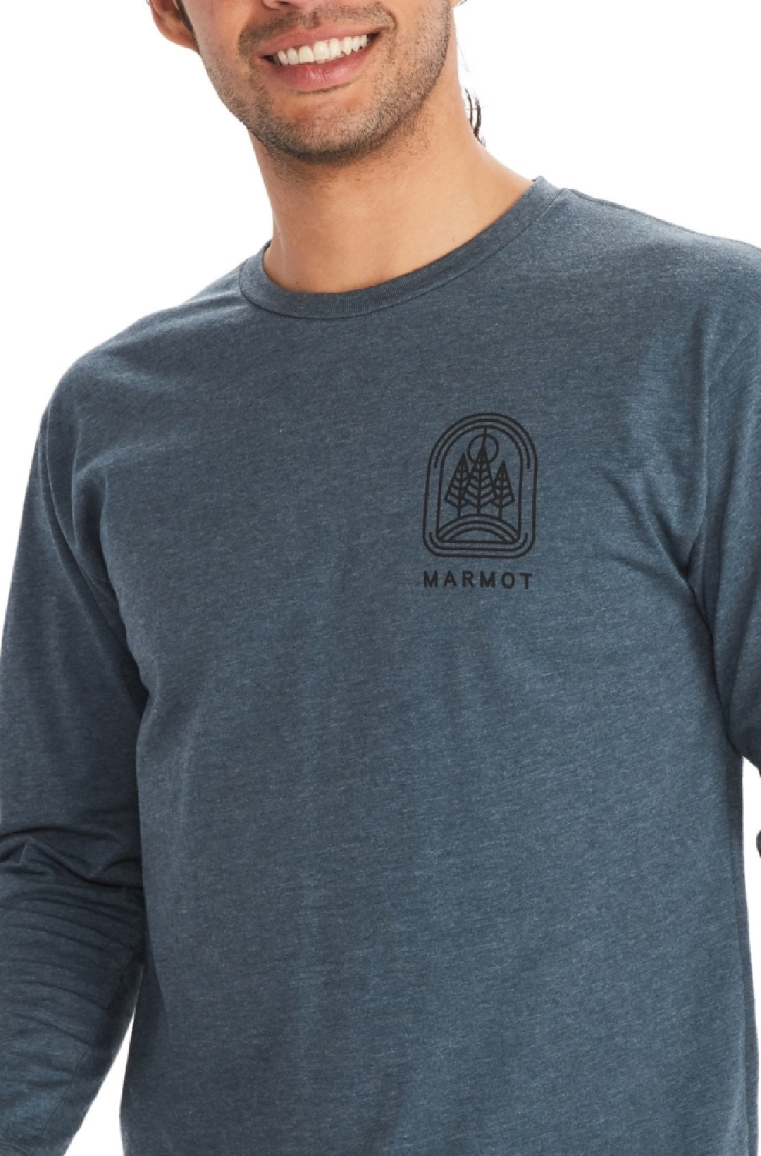 Camiseta masculina de manga comprida com estampa gráfica Wilderness Guide da Marmot, azul, tamanho pequeno
