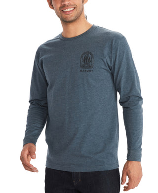 Camiseta masculina de manga comprida com estampa gráfica Wilderness Guide da Marmot, azul, tamanho pequeno