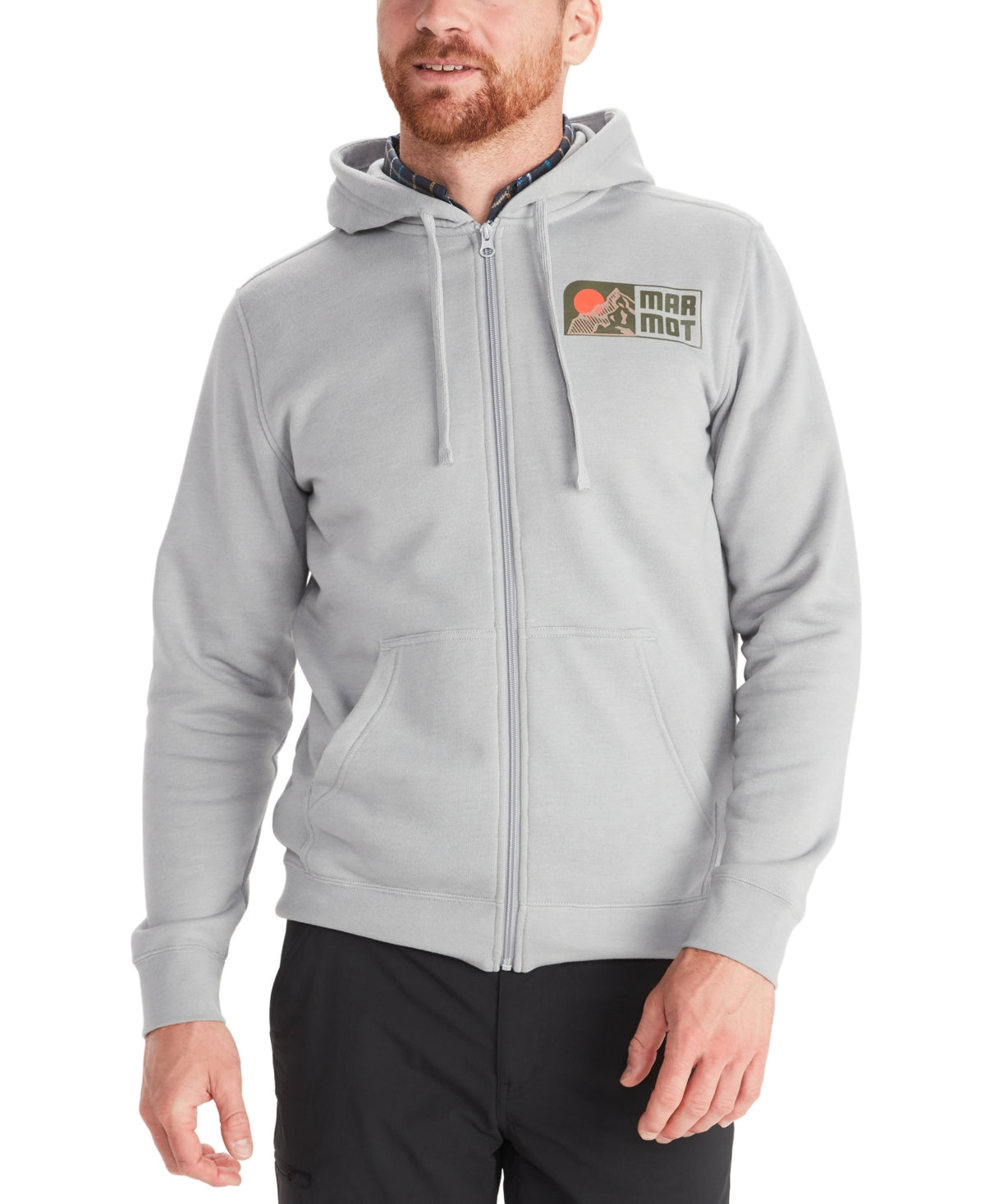 Moletom com capuz Marmot masculino com zíper completo, cinza, tamanho XX-G