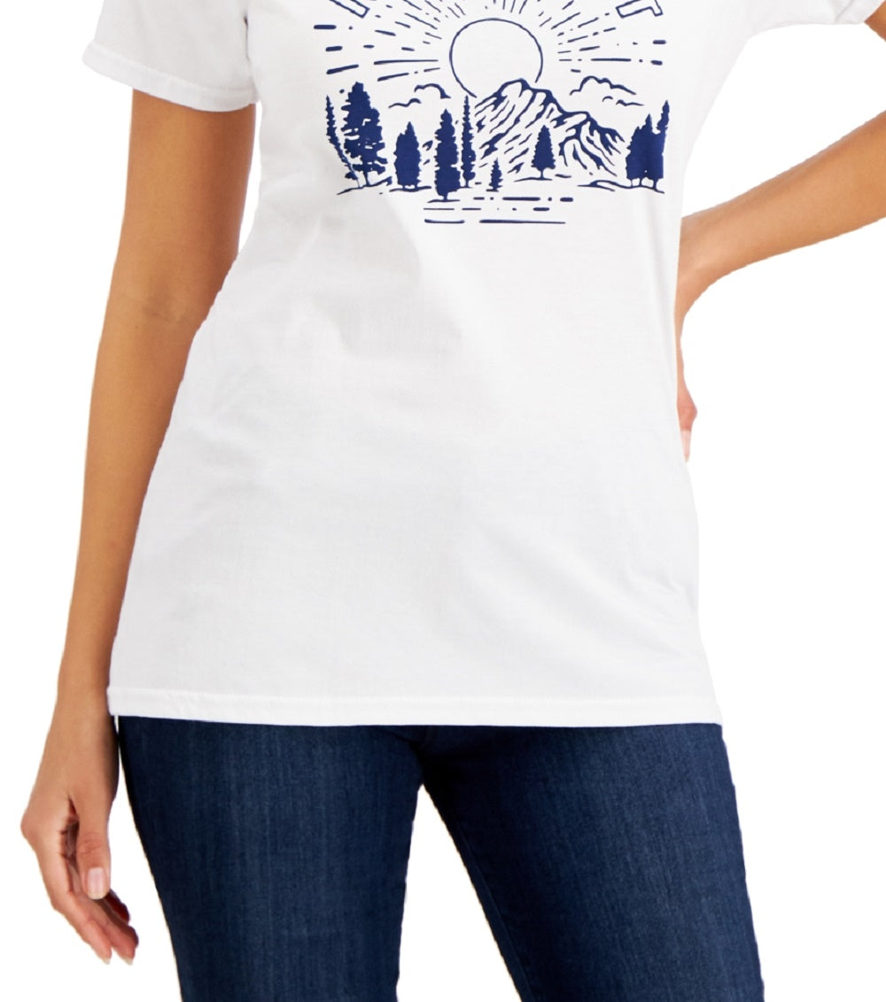 Camiseta feminina Marmot Cotton Shine com estampa gráfica, branca, tamanho médio