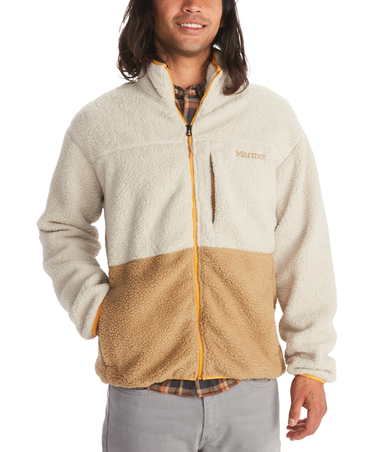 Jaqueta de lã Aros masculina Marmot marrom, tamanho médio