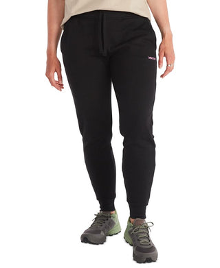 Calça de moletom feminina Marmot com logo, preta, tamanho pequeno