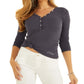 Blusa Henley Feminina GUESS com Logo e Malha Rib Azul, Tamanho X-G