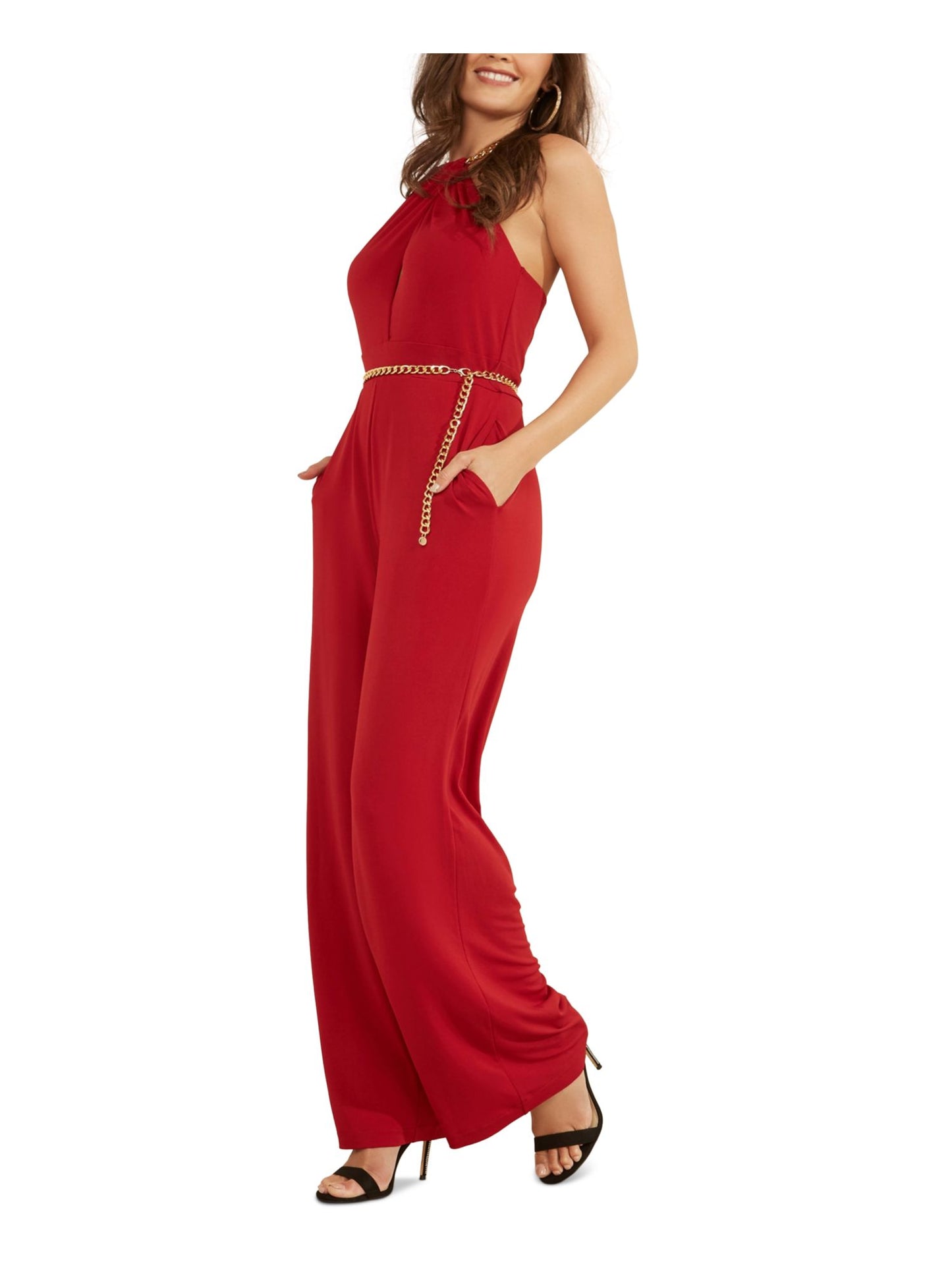 Macacão feminino GUESS Madeline com detalhe de corrente e alças finas, vermelho, tamanho X-G