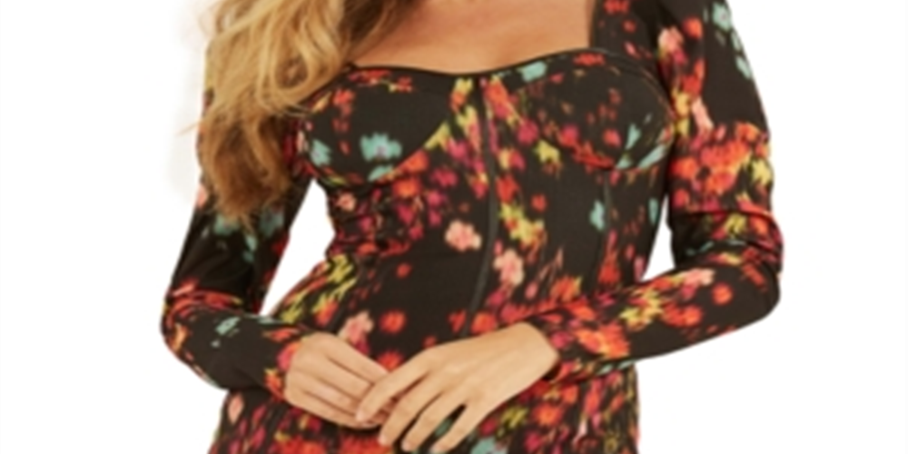 Vestido GUESS Rachel com mangas bufantes e bustiê, tamanho médio, preto