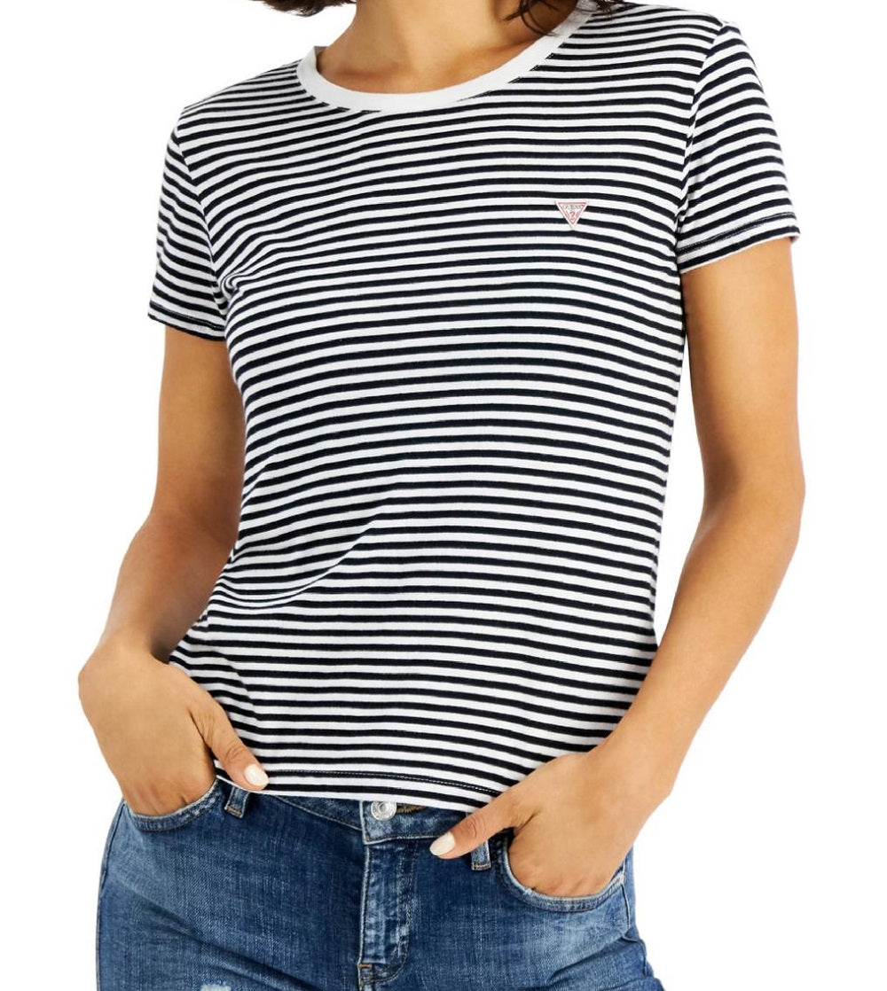 Camiseta feminina com logo GUESS, preta, tamanho pequeno