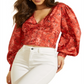 Blusa feminina GUESS Erika com botões florais, rosa, tamanho grande