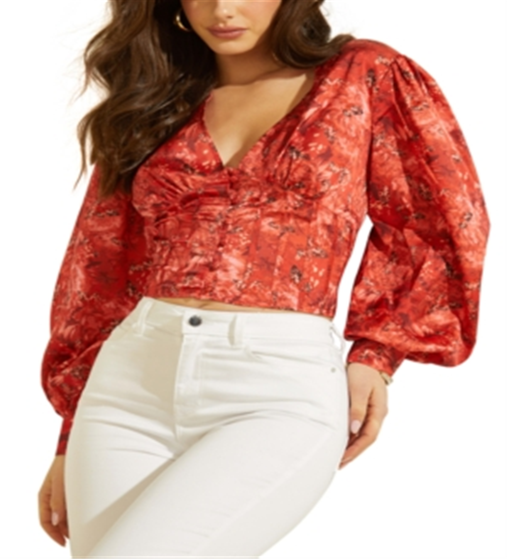 Blusa feminina GUESS Erika com botões florais, rosa, tamanho grande