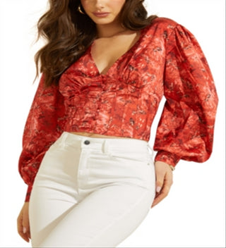Blusa feminina GUESS Erika com botões florais, rosa, tamanho grande