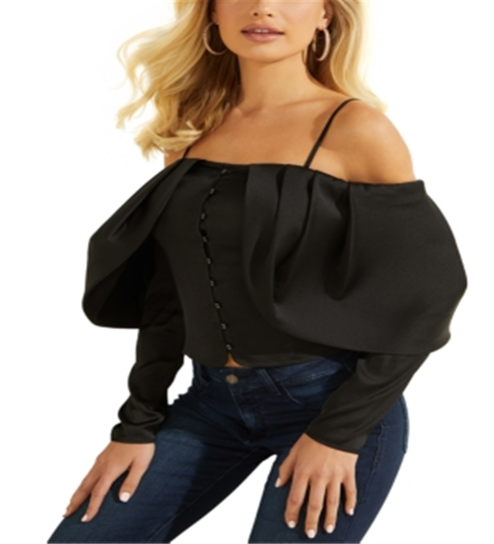 Blusa feminina GUESS Yessica ombro a ombro preta tamanho médio