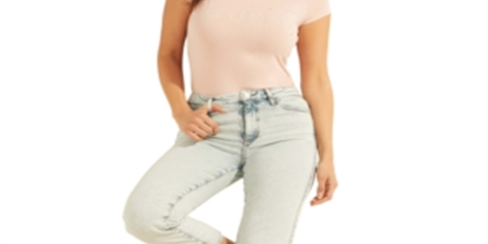 Camiseta feminina GUESS com logo e contas, rosa, tamanho GG