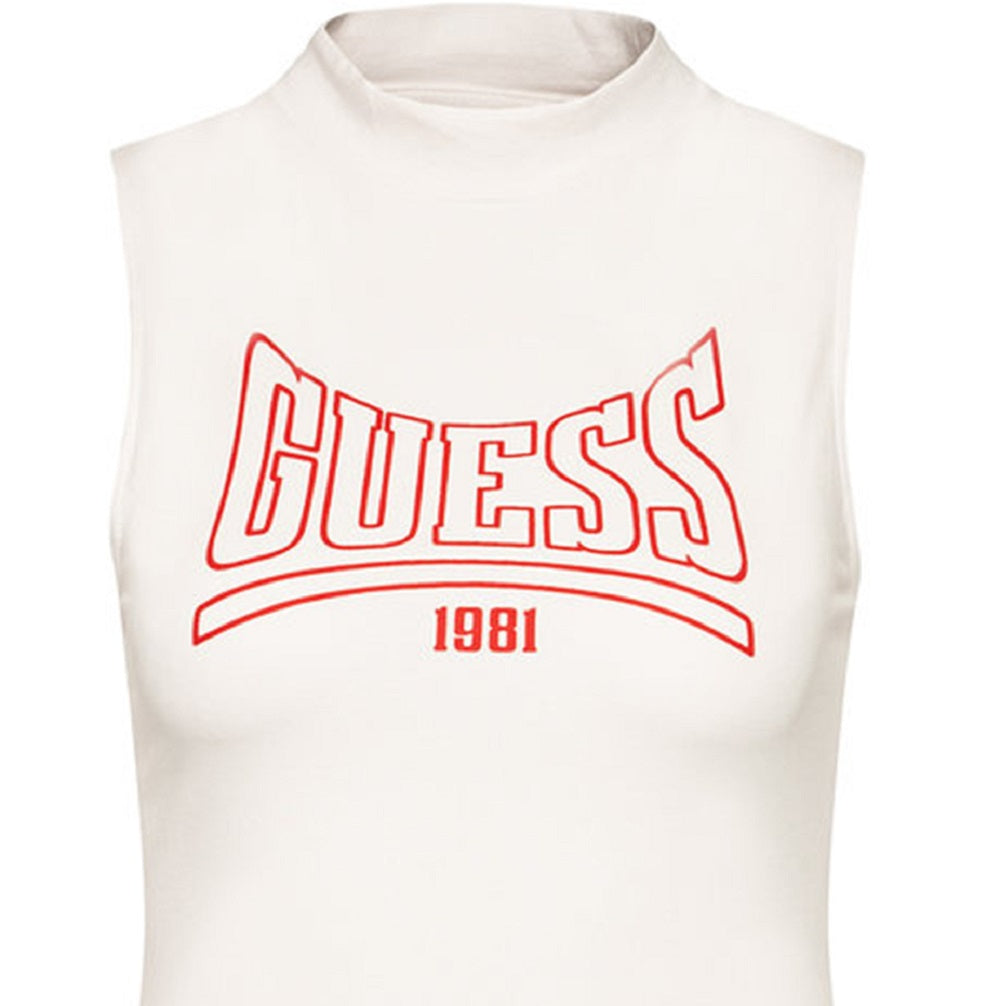 Blusa feminina sem mangas com decote falso e logotipo GUESS, branca, tamanho grande