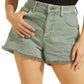 Shorts jeans feminino GUESS com zíper elástico, bolsos, bainha desfiada, cintura alta, tamanho 29, verde