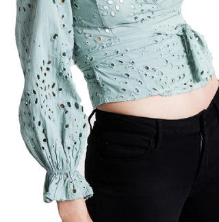 GUESS Women's Kamy Eyelet Wrap Blouse Green Size X-Large