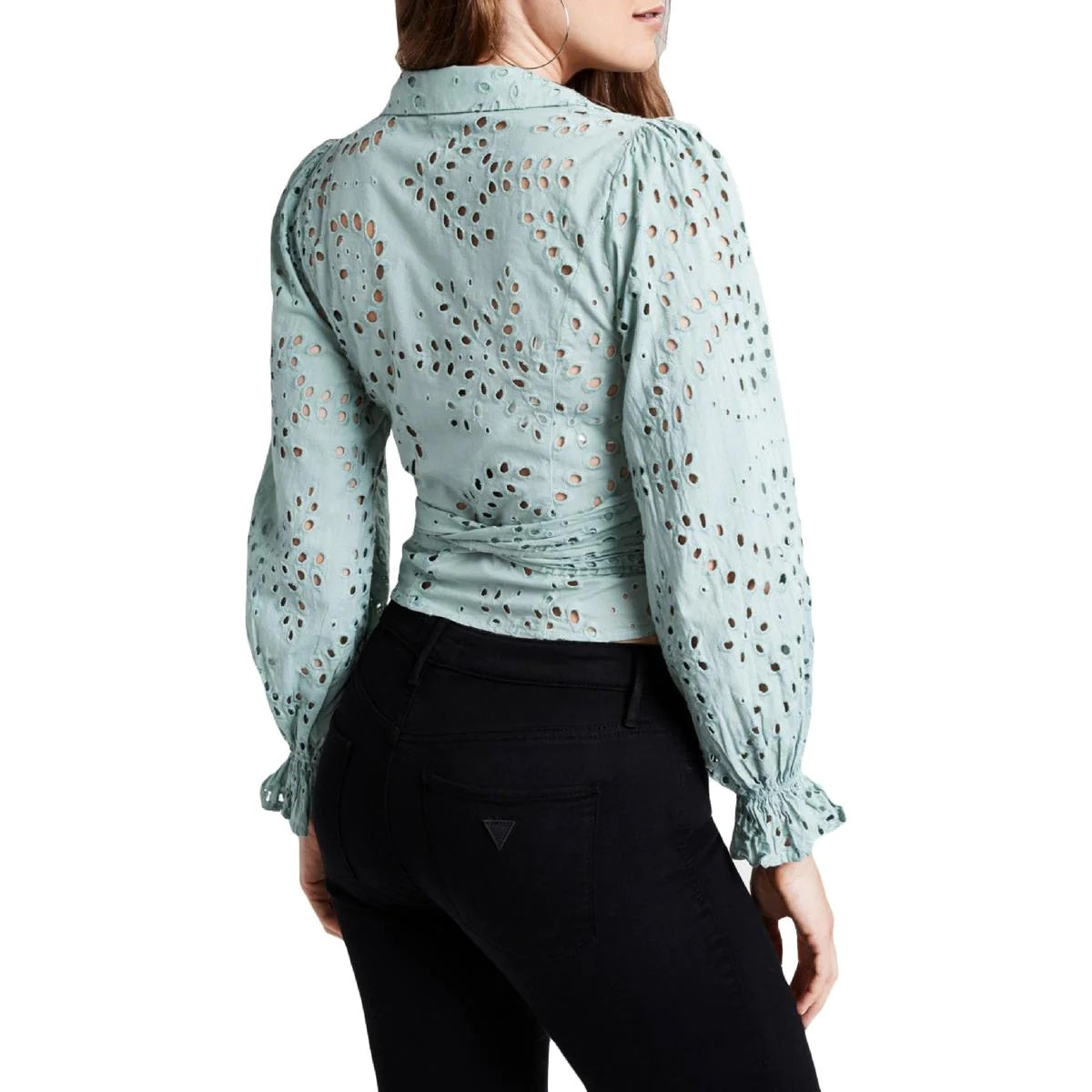 Blusa envolvente Kamy Eyelet GUESS feminina verde tamanho grande