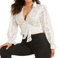 Blusa feminina GUESS Kamy de algodão com ilhós e amarração frontal, branca, tamanho pequeno