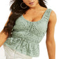 Blusa feminina GUESS com ilhós trançados, franzida, abotoada, sem mangas, decote redondo, verde, tamanho médio