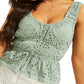 Blusa feminina GUESS com ilhós trançados, franzida, abotoada, sem mangas, decote redondo, verde, tamanho médio