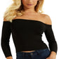 Top curto feminino GUESS ombro a ombro, preto, tamanho grande