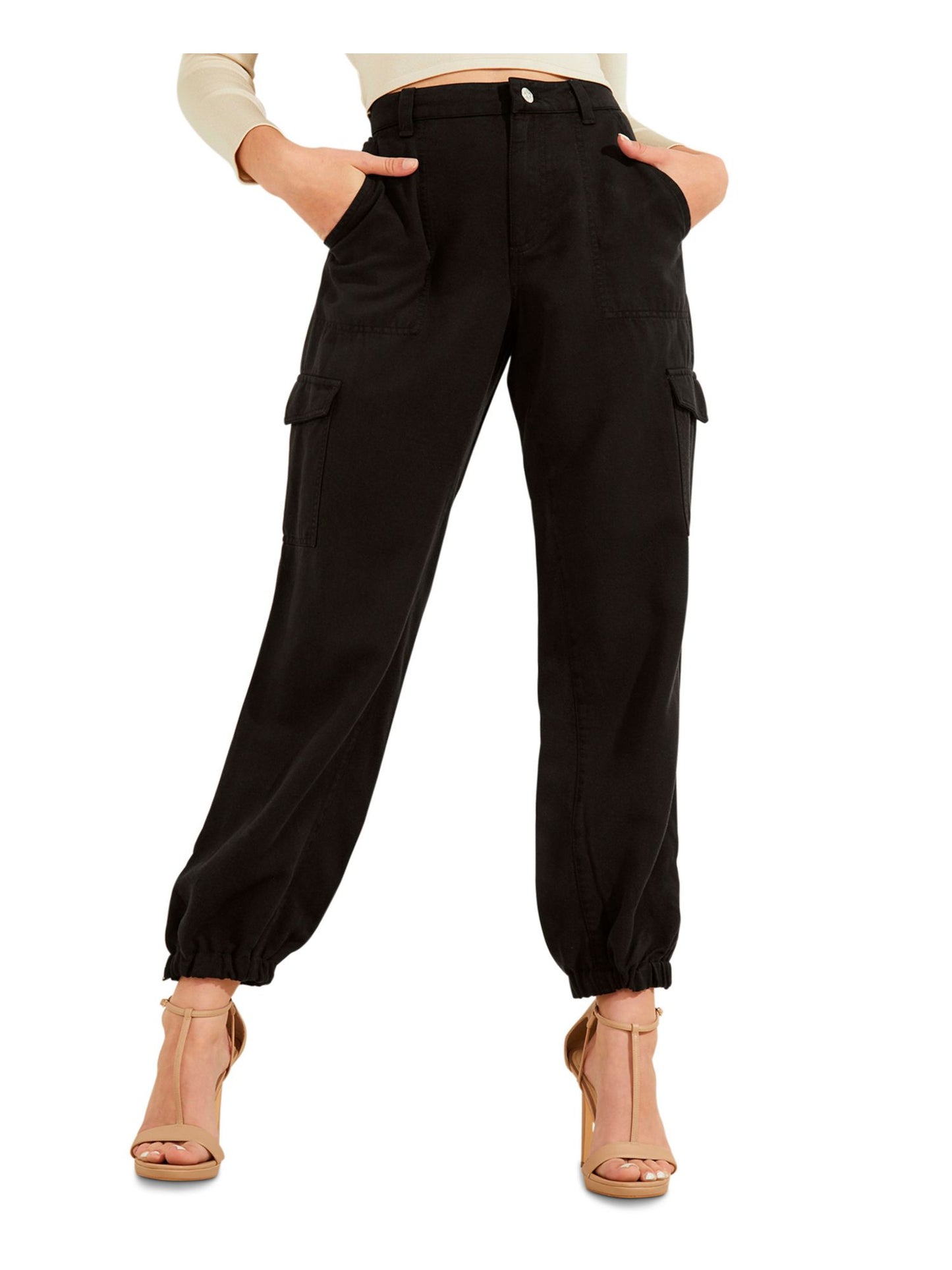Calça cargo feminina Bowie da GUESS, preta, tamanho 28
