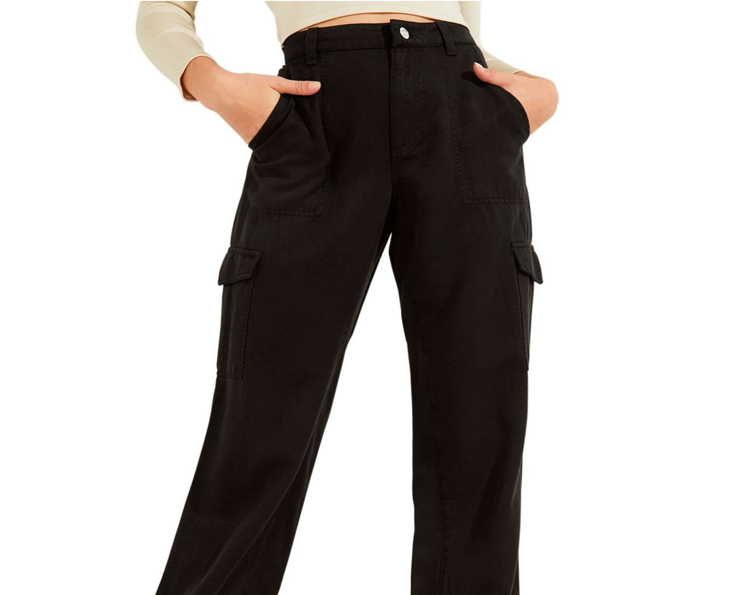 Calça cargo feminina Bowie da GUESS, preta, tamanho 28