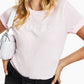Camiseta feminina GUESS com estampa de logotipo e punho enrolado, rosa, tamanho grande