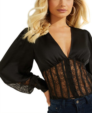 Blusa espartilho de renda Amira feminina GUESS preta tamanho grande