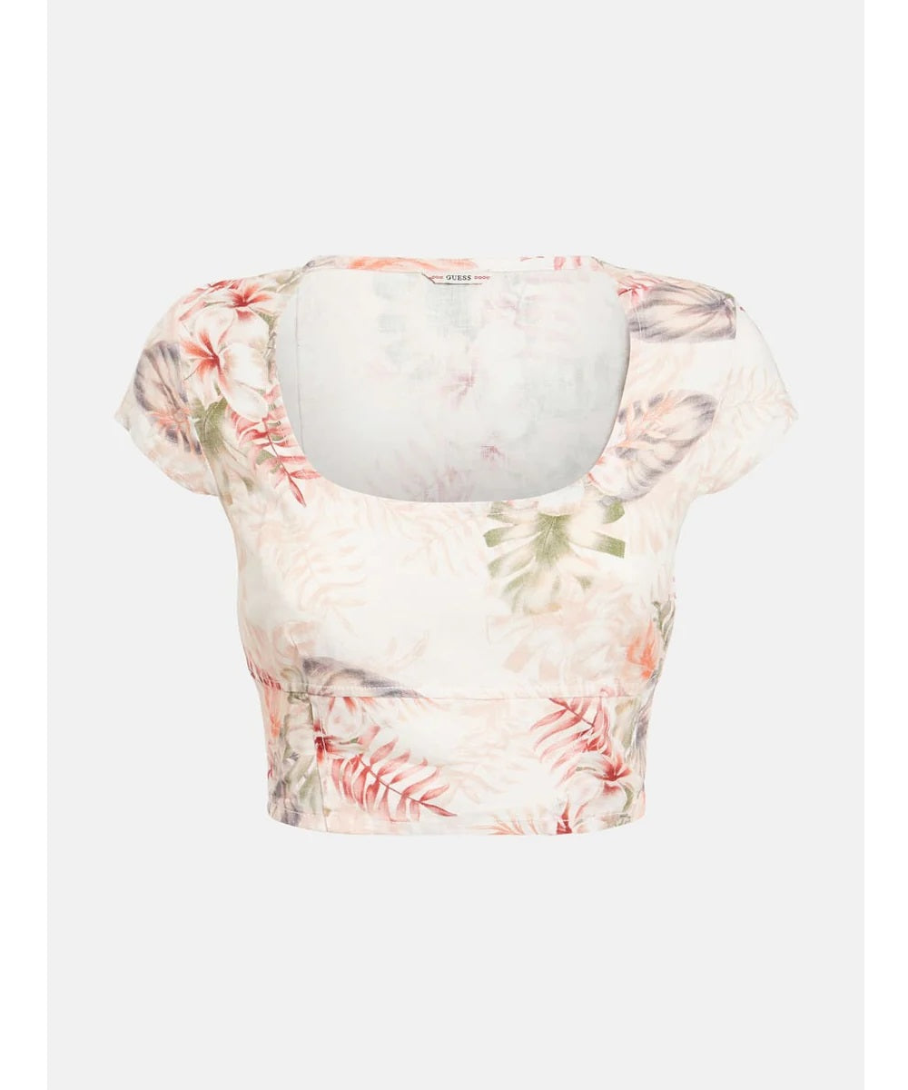 GUESS Amina Linen Short Cropped Feminino Rosa Tamanho P