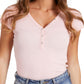 Camiseta Henley com decote em V e logotipo GUESS feminina, rosa, tamanho X-S