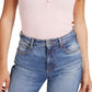 Camiseta Henley com decote em V e logotipo GUESS feminina, rosa, tamanho X-S
